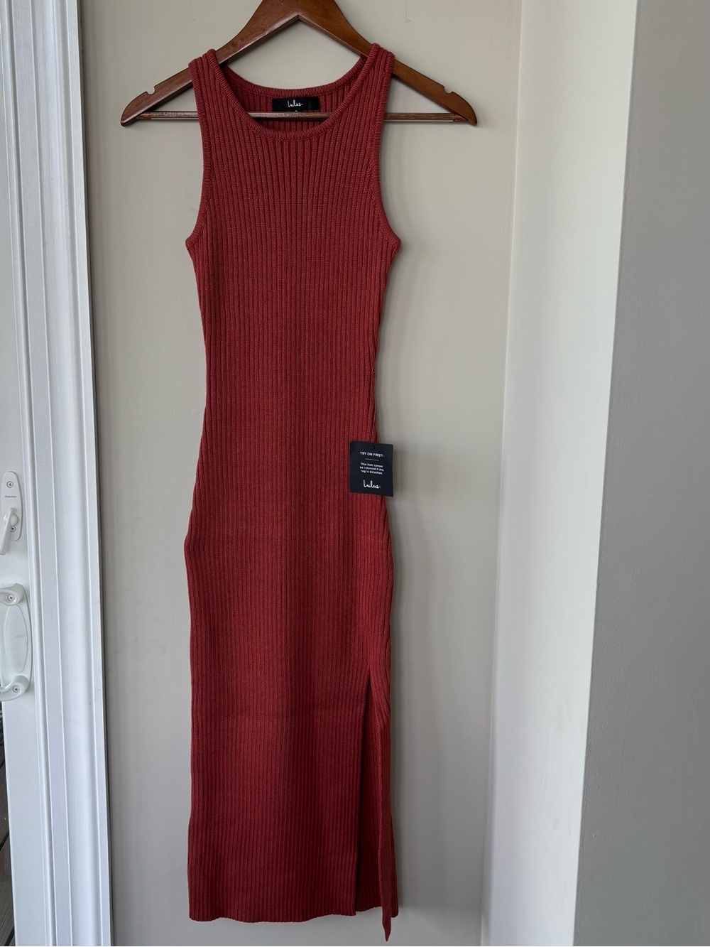 Lulus burnt orange rust ribbed sweater midi dress small